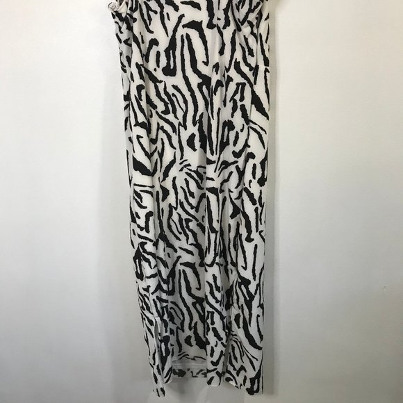 Missguided Zebra Midi Slip Dress Size 8 Medium Sleeveless Satin White Black - Picture 8 of 10